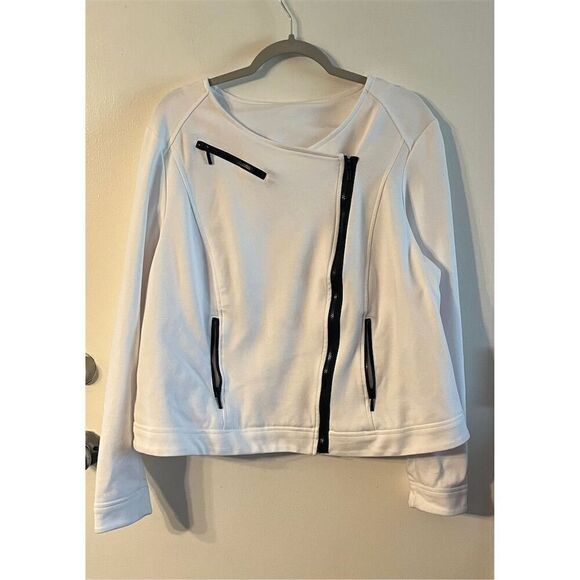 Lane Bryant Plus Size 22 White Bomber‎ Zip Pockets Stretch Motorcycle Jacket - Picture 1 of 9